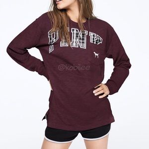 VS Pink S maroon campus crew tee